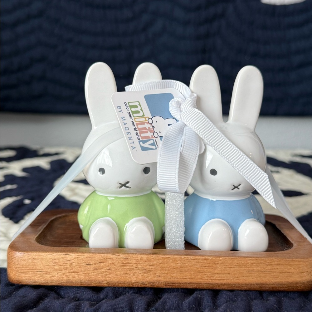 Miffy Green and Blue Ceramic Bunny salt and pepper shakers
